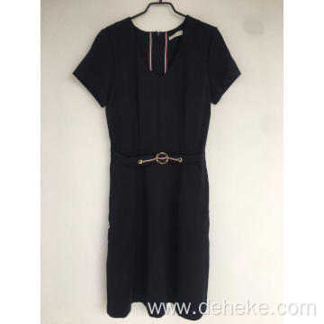 Women's knit metal ring decro navy dress